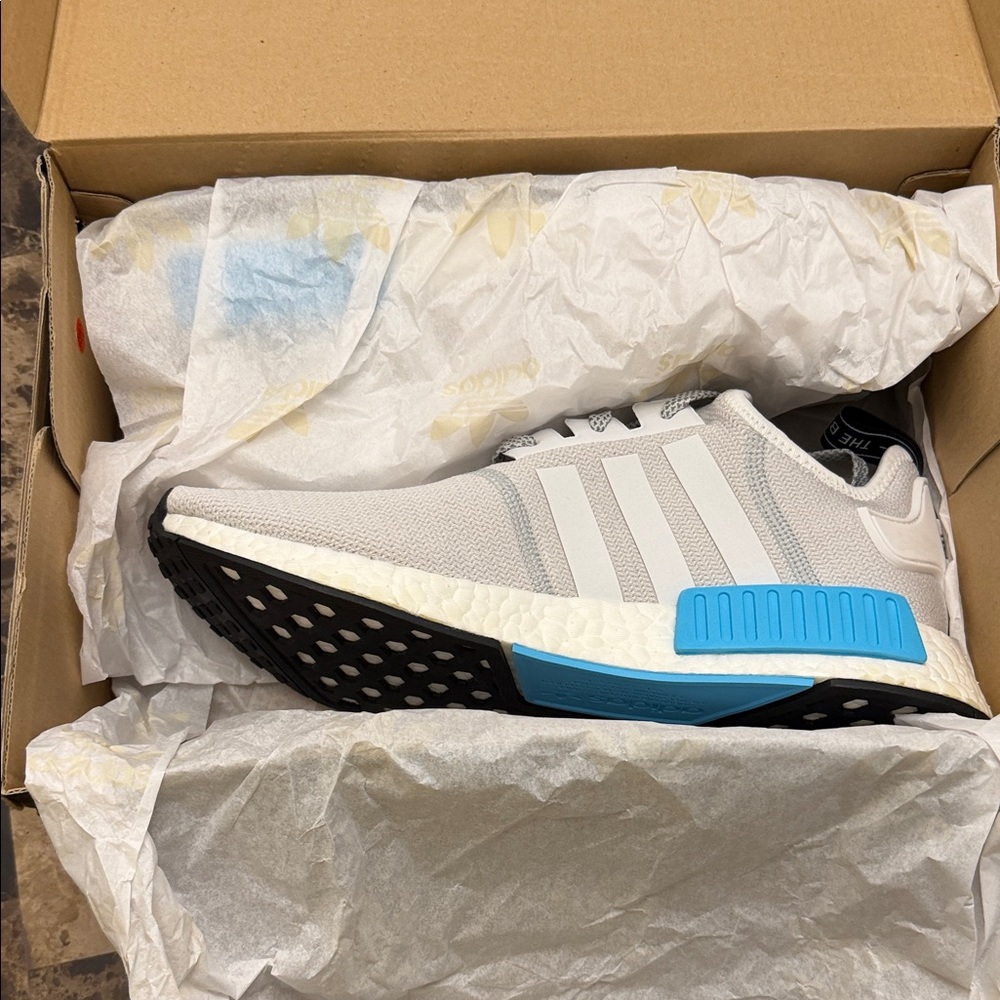 Adidas NMD R1 Light Gray with Blue Accents